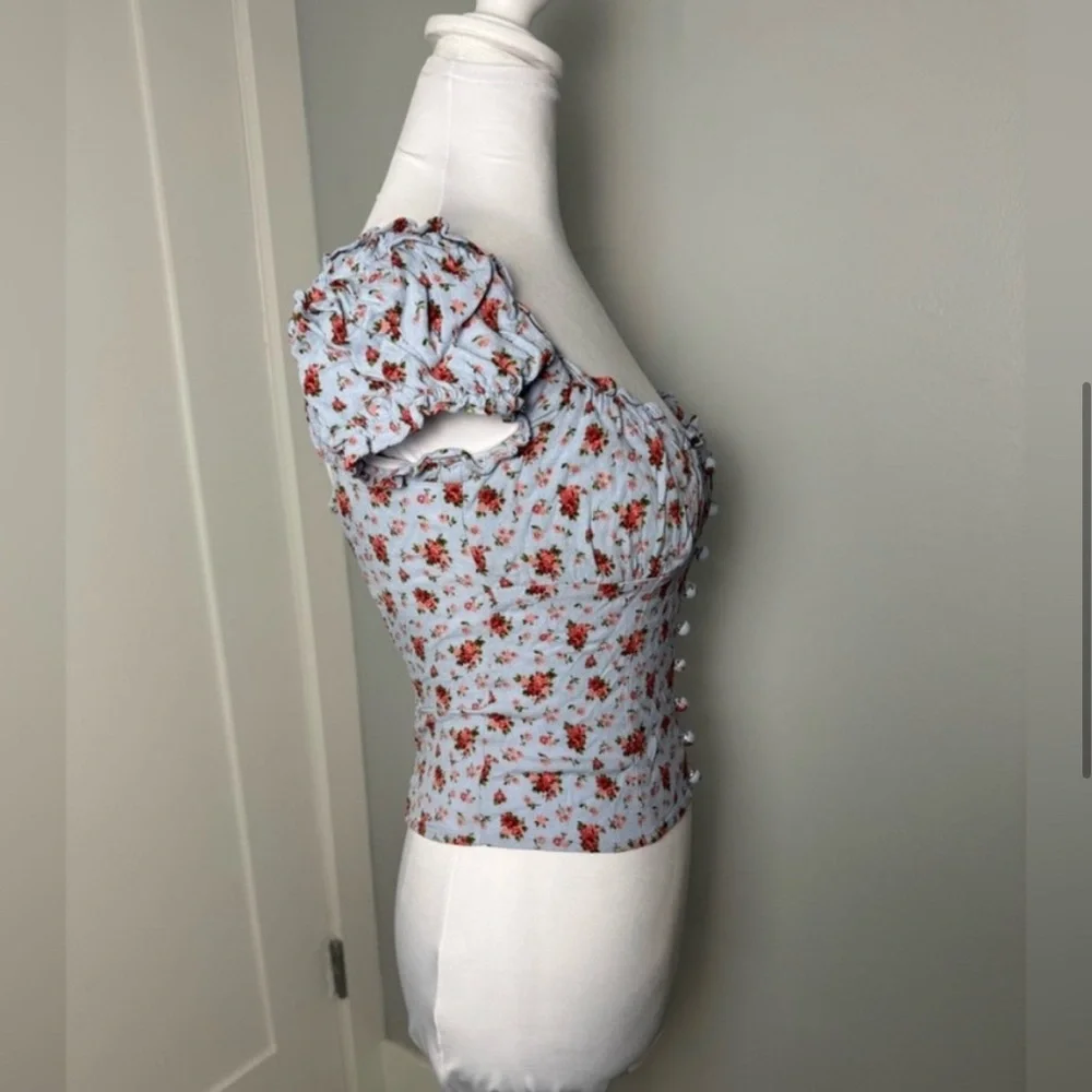 Reformation Bev Ruffle Top in Petunia Blue